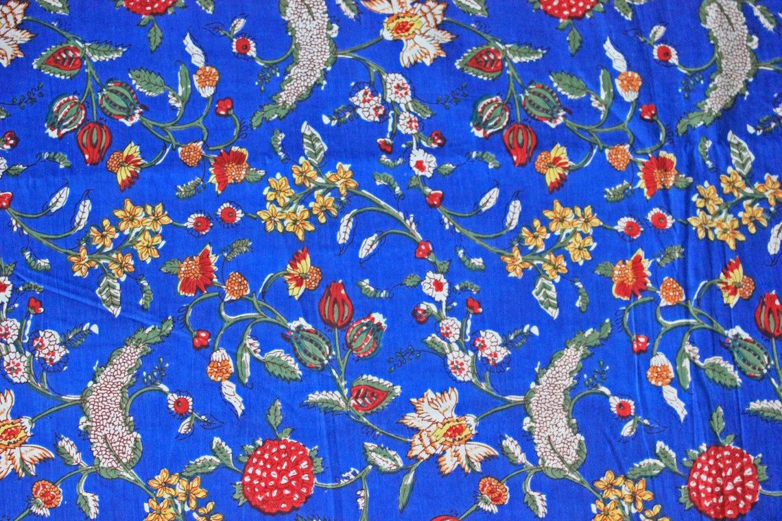 Blue Batik Ikat Floral Print Jaipur Hand Block Print Fabric Etsy UK