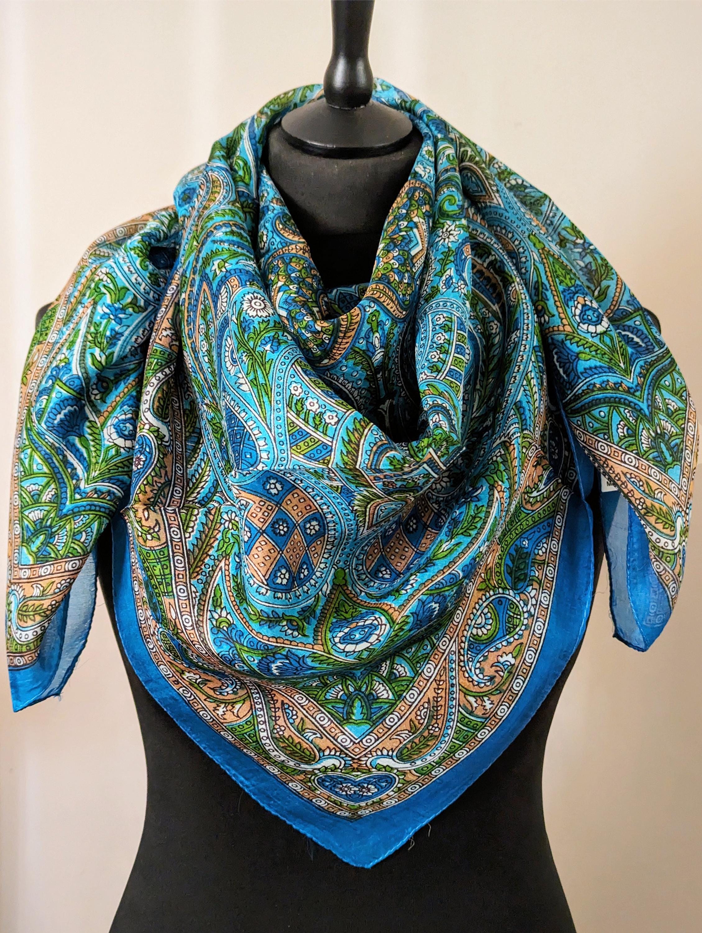 Handmade Silk Square Scarf: Vintage Paisley Foulard (100x100