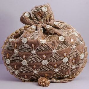 Abalorios de tubo de vidrio hechos a mano de terciopelo marrón, bordado de perlas, bolsos de mano étnicos Polti de noche, bolso de mano
