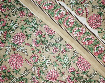 Walnut Light Brown Floral Batik Ikat Print Jaipur Hand Block Print fabric, 100% Cotton fabric