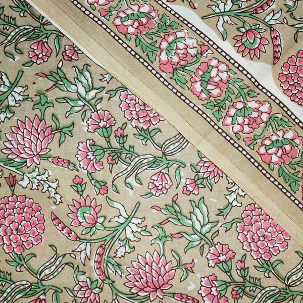 Walnoot lichtbruine bloemenbatik Ikat-print Jaipur Hand Block Print-stof, 100% katoenen stof