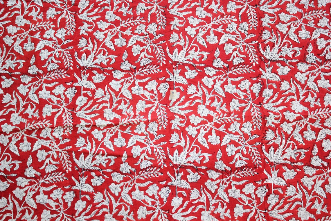 Red Floral Batik Ikat Print Jaipur Hand Block Print fabric Etsy