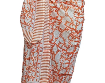 Women Pareos 100% Cotton, Floral Kalamkari, Batik Indian Hand Block Print Swimwear Sarongs & Cover-Ups, (100 CM X 180 CM)