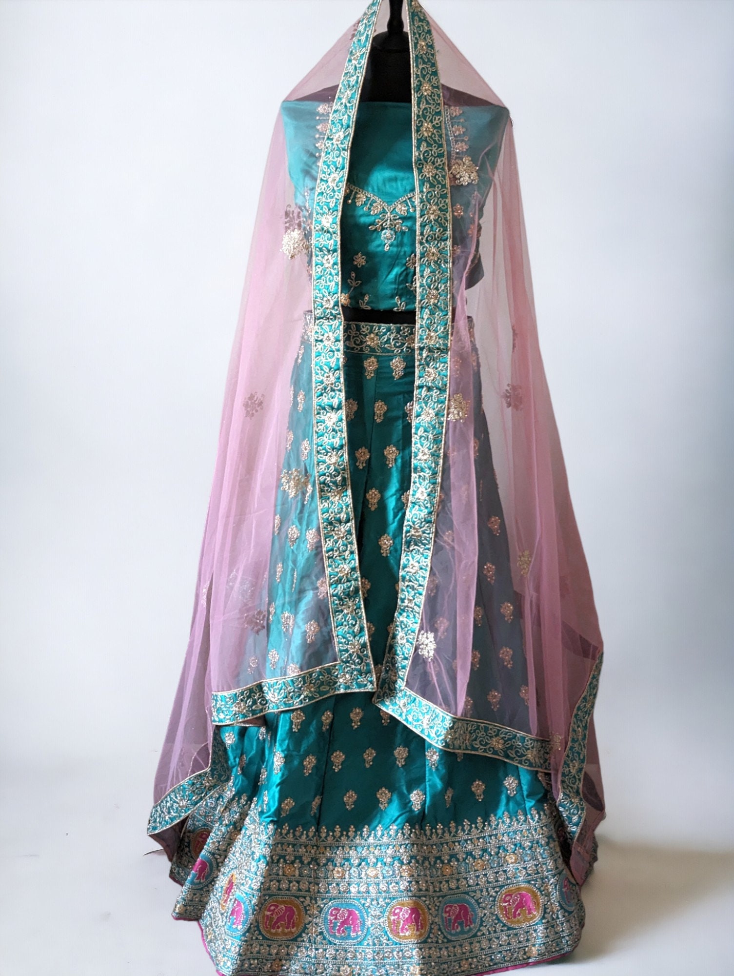 Sea (Rama) Green Designer Silk Rhinestone, Thread, Sequin Embroidery Lehenga Choli For Indian Wedding Outfits, Partywear