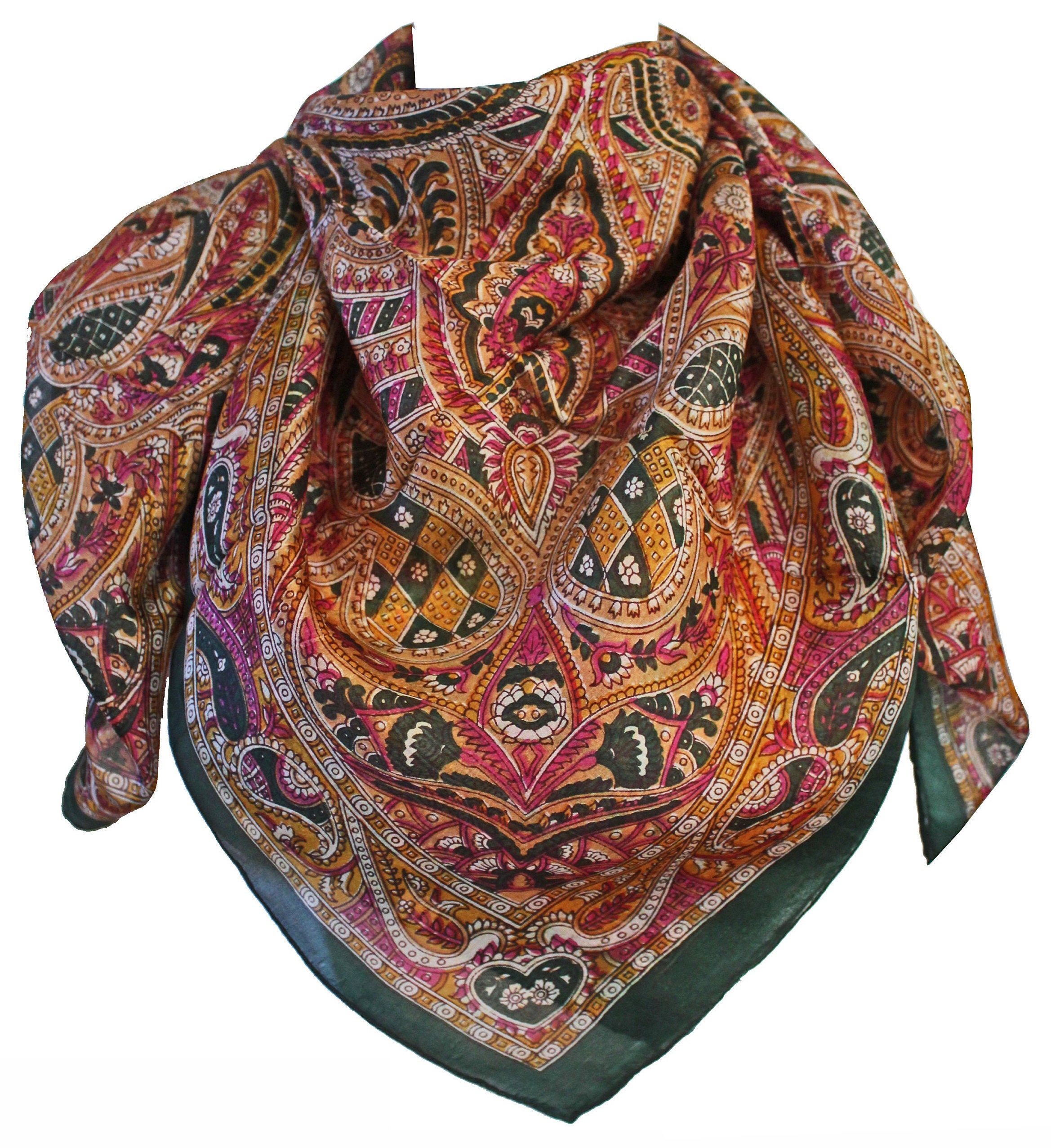Foulard Carré Vintage En Soie - Violet - 77x77 Cm - Occasion