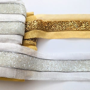 Silver, Gold Katdana Zari Trim, Indian Fabric Trim, Bridal Wear Embellishment, Indian Ribbon Work Embellish Sew on Garment, 9 Yards Roll