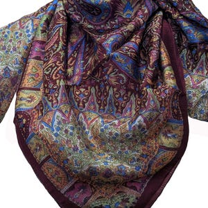 Handmade 100% Silk Square Scarf: Floral Paisley Heritage Design