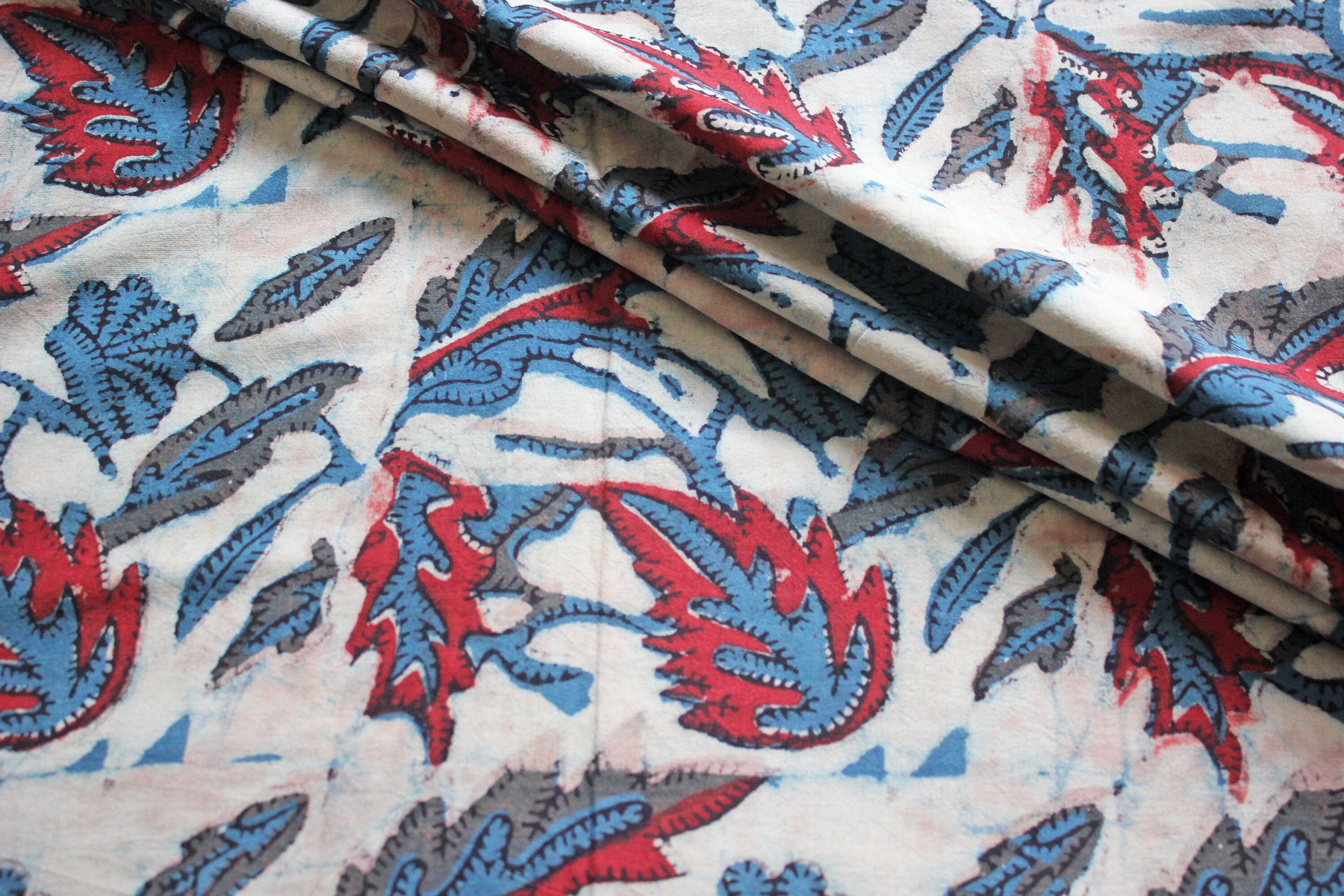 Blue Red Leaf Ajrakh Ikat Print Jaipur Hand Block Print Fabric Etsy UK