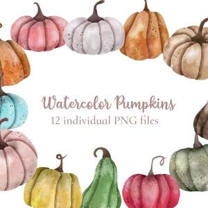 Watercolor Pumpkins Clipart, Watercolor Pumpkin PNG, Cute Pumpkin Clipart, Fall Pumpkin Clipart, Autumn Pumpkin, Digital Download