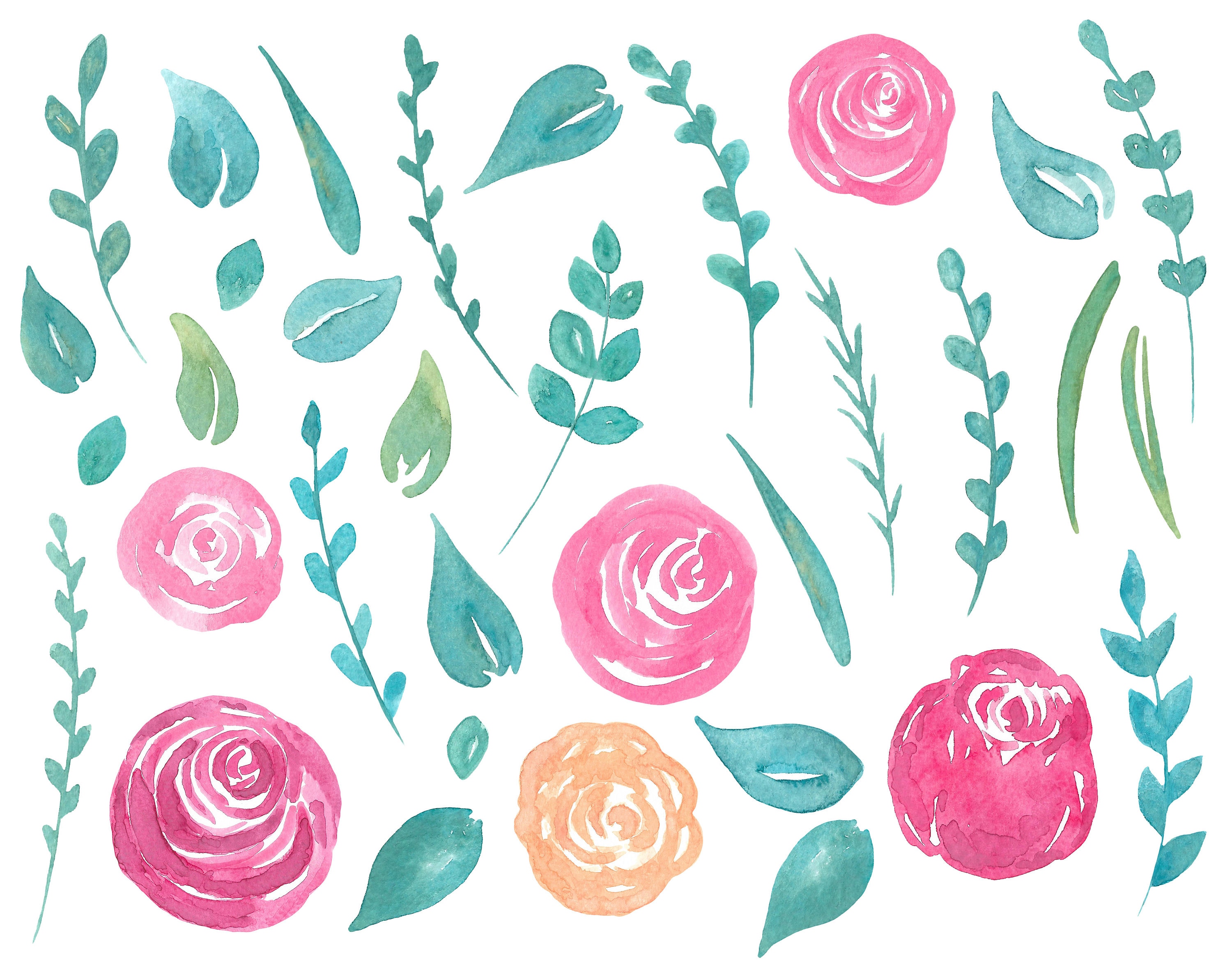 Watercolor Floral Clipart PNG Watercolor Pink Roses Floral | Etsy