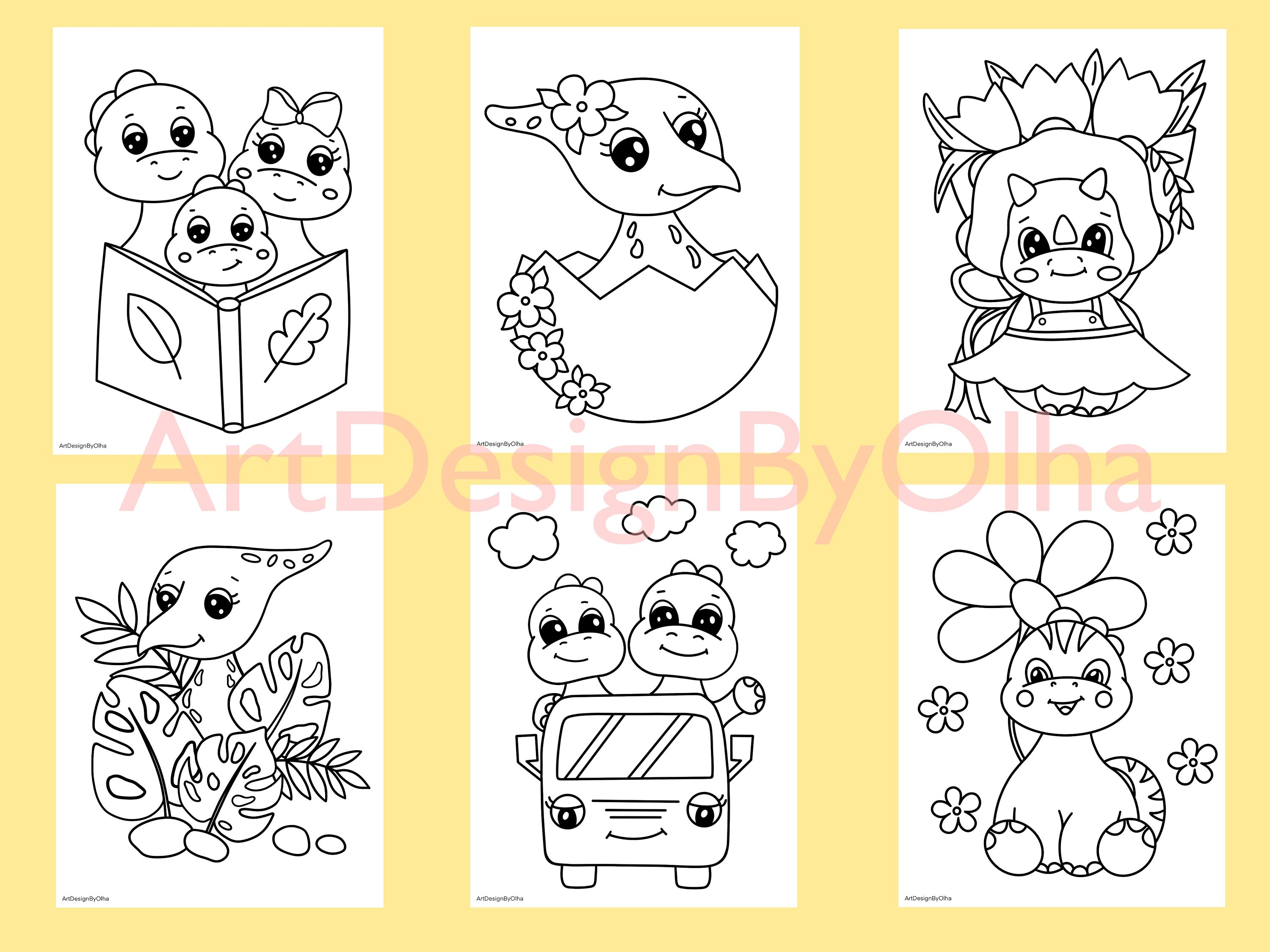 Coloring Pages for Kids, Cute Dinosaurs Coloring Pages, Birthday