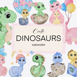 Watercolor Baby Dinosaur Clipart, Cute Dino Drawings, Nursery Watercolor Animals, Baby Dino Clipart, Printable Dino Art, Instant Download