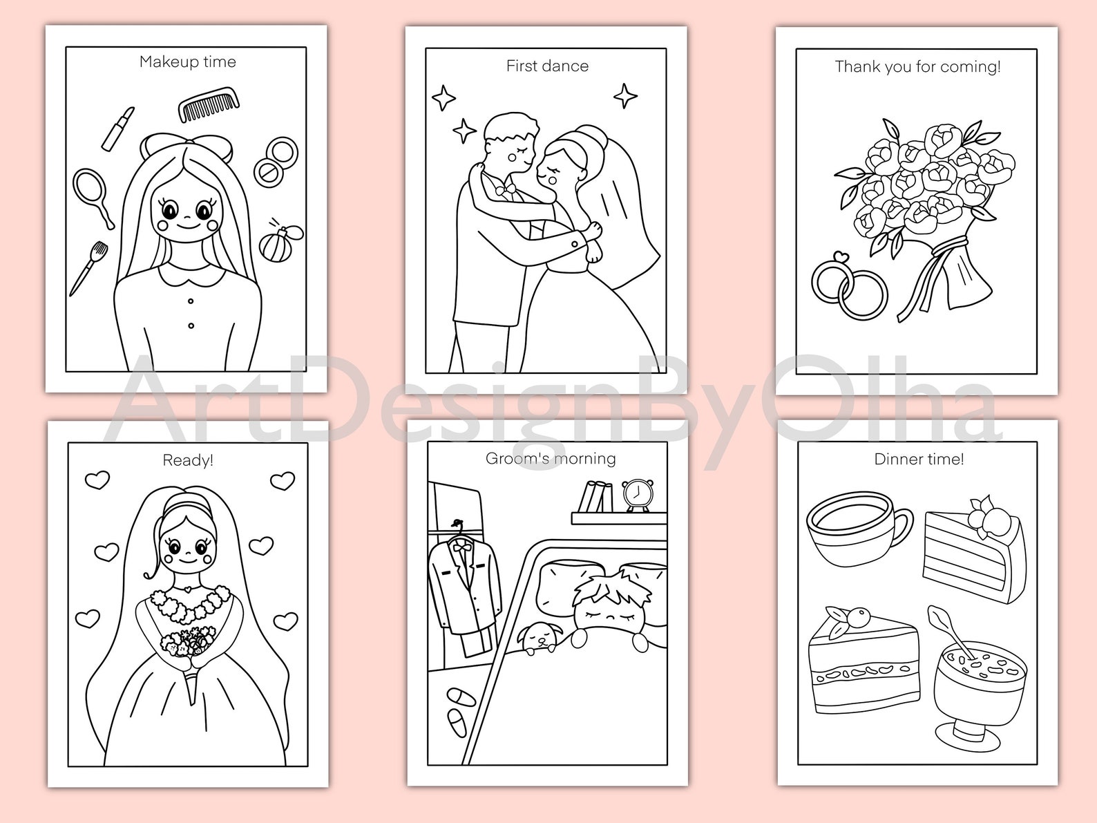 Wedding Coloring Pages for Kids, Digital Kids Wedding Coloring Book