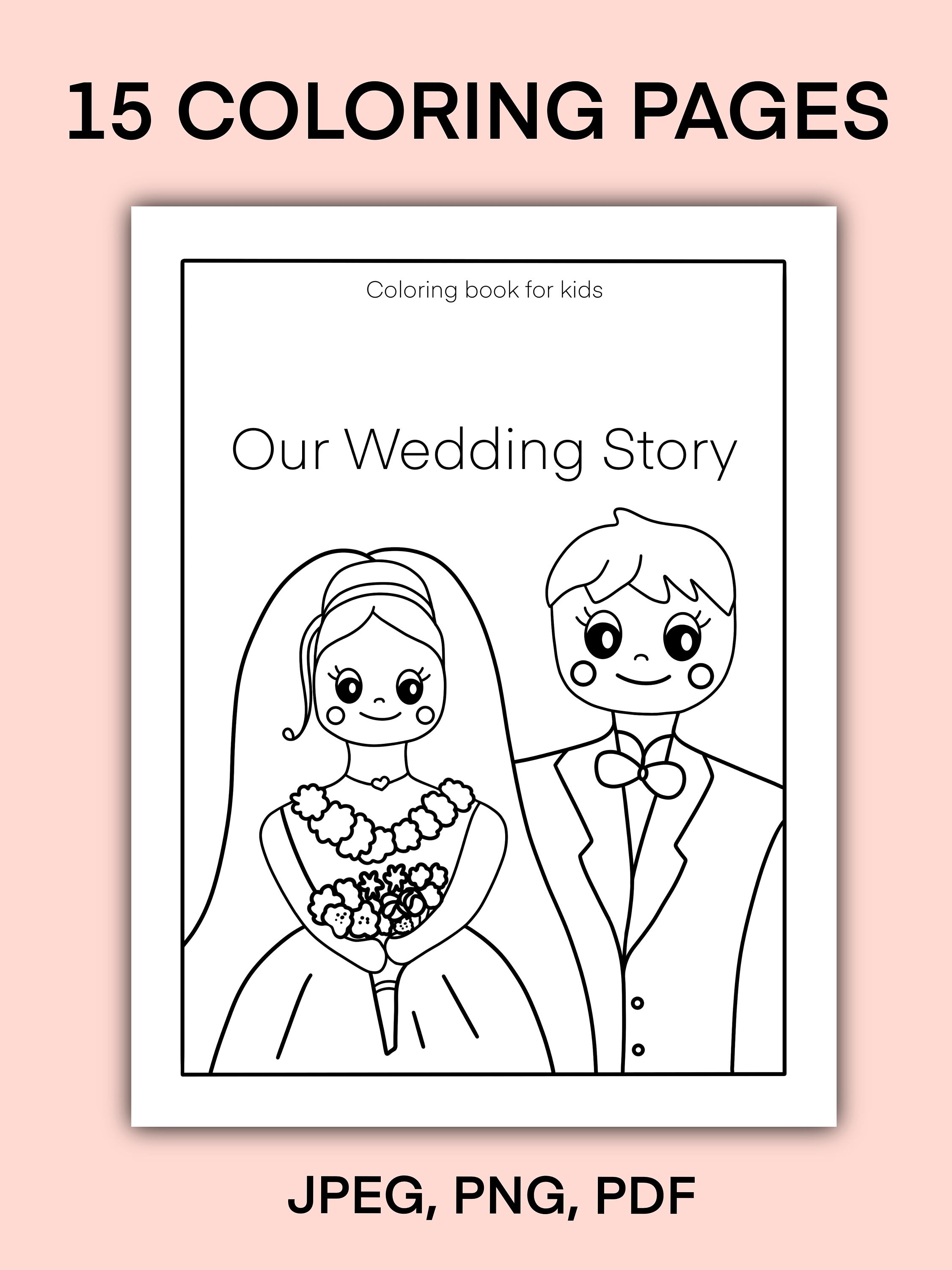 Wedding Coloring Pages for Kids, Digital Kids Wedding Coloring Book