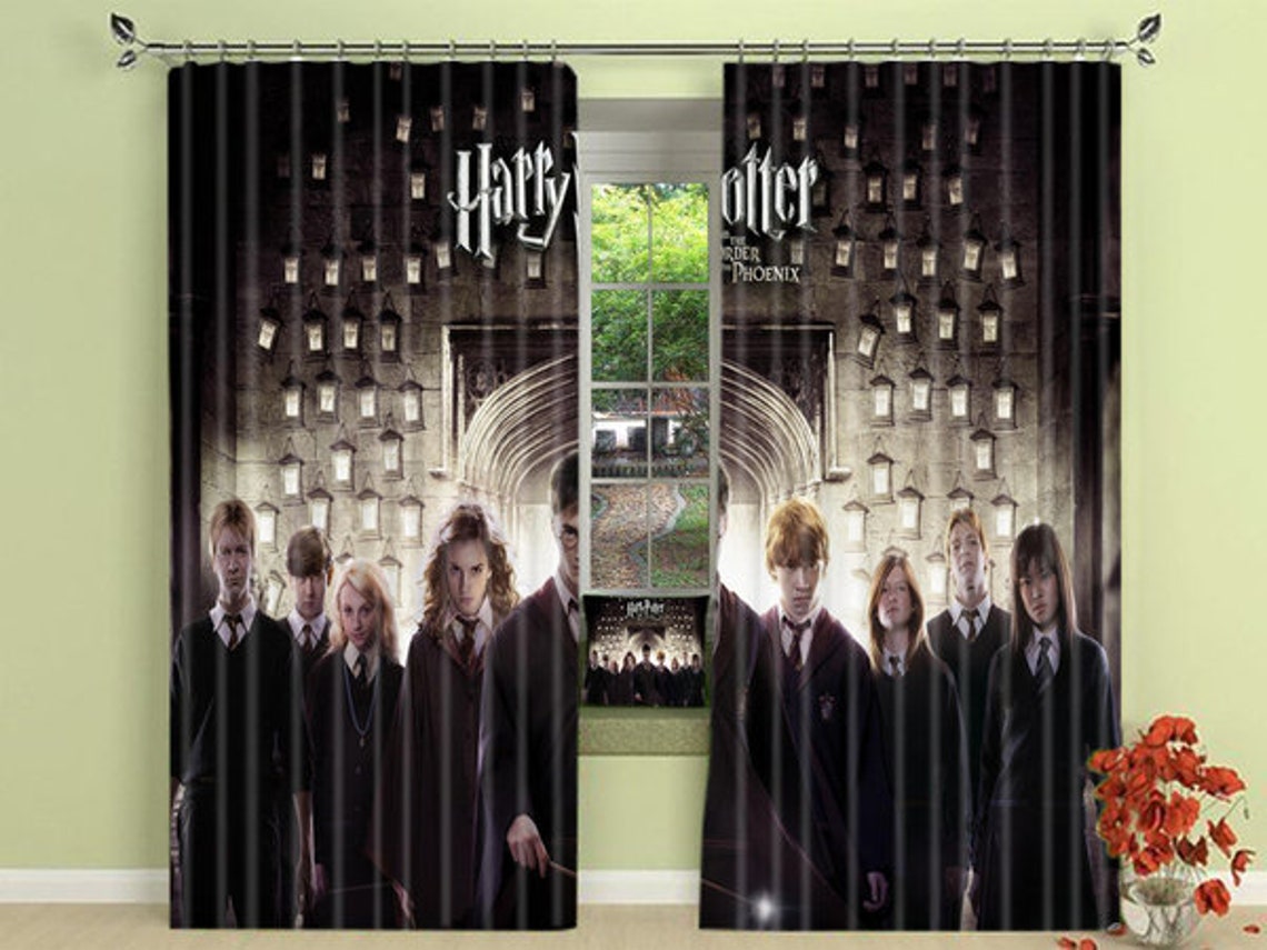 Harry Potter Hogwarts Printed Fabric Window Curtains Living Etsy