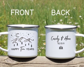 Tin Year Anniversary Mug, Custom 10 Year Husband Wife Gift, Personalized 10th Wedding Celebration Cup