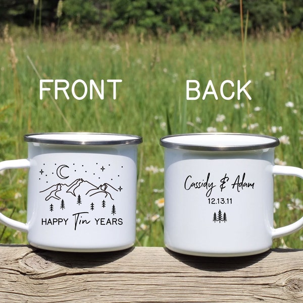 Tin Year Anniversary Mug, Custom 10 Year Husband Wife Gift, Personalized 10th Wedding Celebration Cup