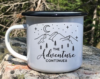 Personalized Night in the Mountains Outdoor Campfire Mug, Custom Camping Mug, Couples Wedding Engagement Gift, Anniversary Keepsake