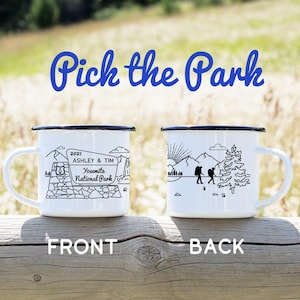 National Park Sign Customizable Camp Mug, Camping Hiking Personalized Gift, Coffee Cup, Adventure Couple, Engagement Anniversary Gift
