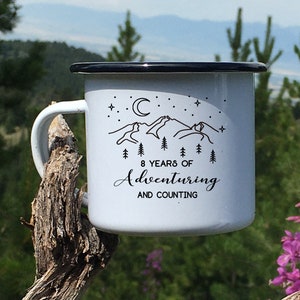 Personalized Anniversary Mug, Personalized 10th Wedding Celebration Camp Mug Gift, Custom Year Husband Wife Gift, Years and Counting