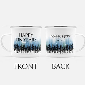 Starry Night Tin Year Anniversary Mug, Custom 10 Year Husband Wife Gift, Personalized 10th Wedding Celebration Cup