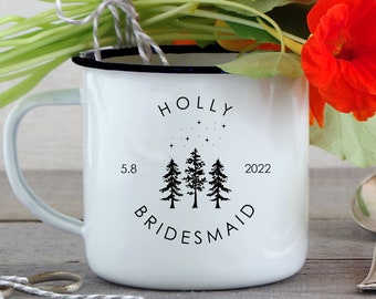 Starlight & Trees Bridesmaid Mug, Maid of Honor Matron of Honor Mug Bridal Party Campfire Enamel Cup, Mountain Wedding Mother's Day