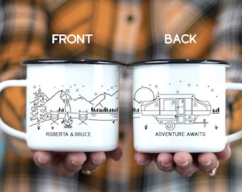 Personalized Pop-Up Enamel Camp Mug, Custom Road Trip Gift, Couples Camping Outdoor Mug