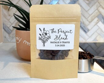 10 Personalized Bags, The Perfect Blend Coffee Wedding Favor Bags, Bridal Shower Gift, Resealable Coffee Pouch, Wedding Favor, Guest Gift