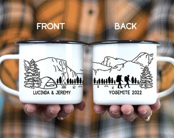Yosemite Camp Mug Customizable, El Capitan Personalized Mountain Outdoor Couple Gift, Rustic Coffee Cup, Camping Engagement Elopement Gift