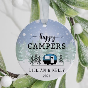 happy Campers Family Christmas Ornament, Customized Holiday Gift, Personalized Parents & Children Ornament, Camping Gift