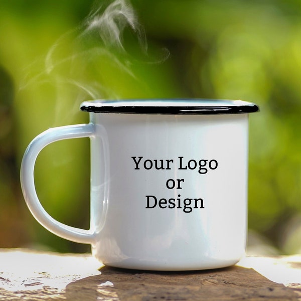 Metal Camp Mug, Custom Camp Mug, Personalized Camping Mug With Your Design or Logo, Vintage Coffee Cup, Ceramic option