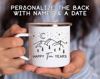 Tin Year Anniversary Mug, Custom 10 Year Gift for Husband or Wife, Personalized 10th Wedding Celebration Cup, Gift for Husband or Wife