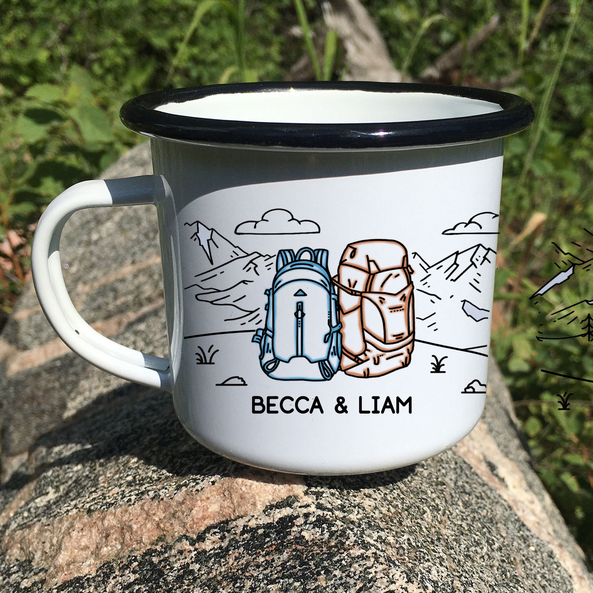 Backpacking Adventure Mug, Personalized Engagement Wedding Anniversary ...