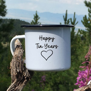 Heart Tin Year Anniversary Mug, Personalized 10th Wedding Celebration ...