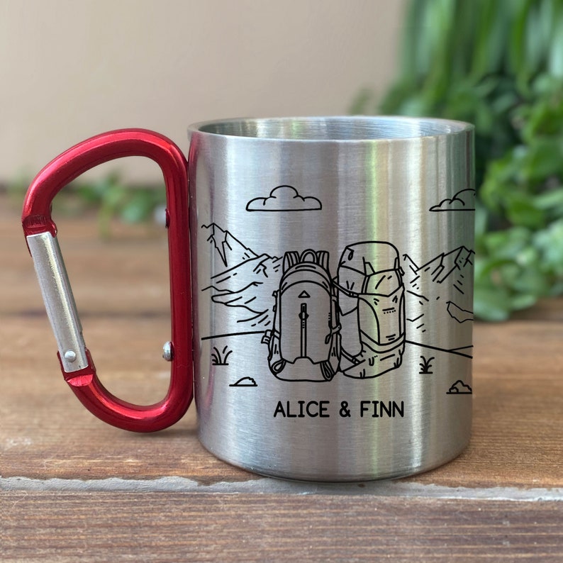 Backpack Personalized Carabiner Mug Trail Hiking Camp Cup.