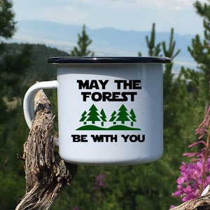 May the Forest Be with You Personalized Campfire Mug, Star Mug, Customized Camping Gift, Outdoorsy Gift Camp Cup, Galaxy Wars, Hiking Gift