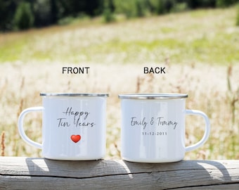 Tin Year Anniversary Mug, Personalized 10th Wedding Celebration Gift, Custom 10 Year Husband Wife Gift