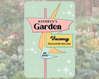 Personalized MCM Garden Sign, Custom Green House Name Sign, House Warming Gardening Gift, Your Name  Mid Century Modern Retro Style Sign