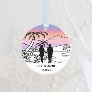 Custom Beach Charm, Personalized Christmas Ornament, Couples Wedding Anniversary Gift, Keepsake Summer Ocean Trinket