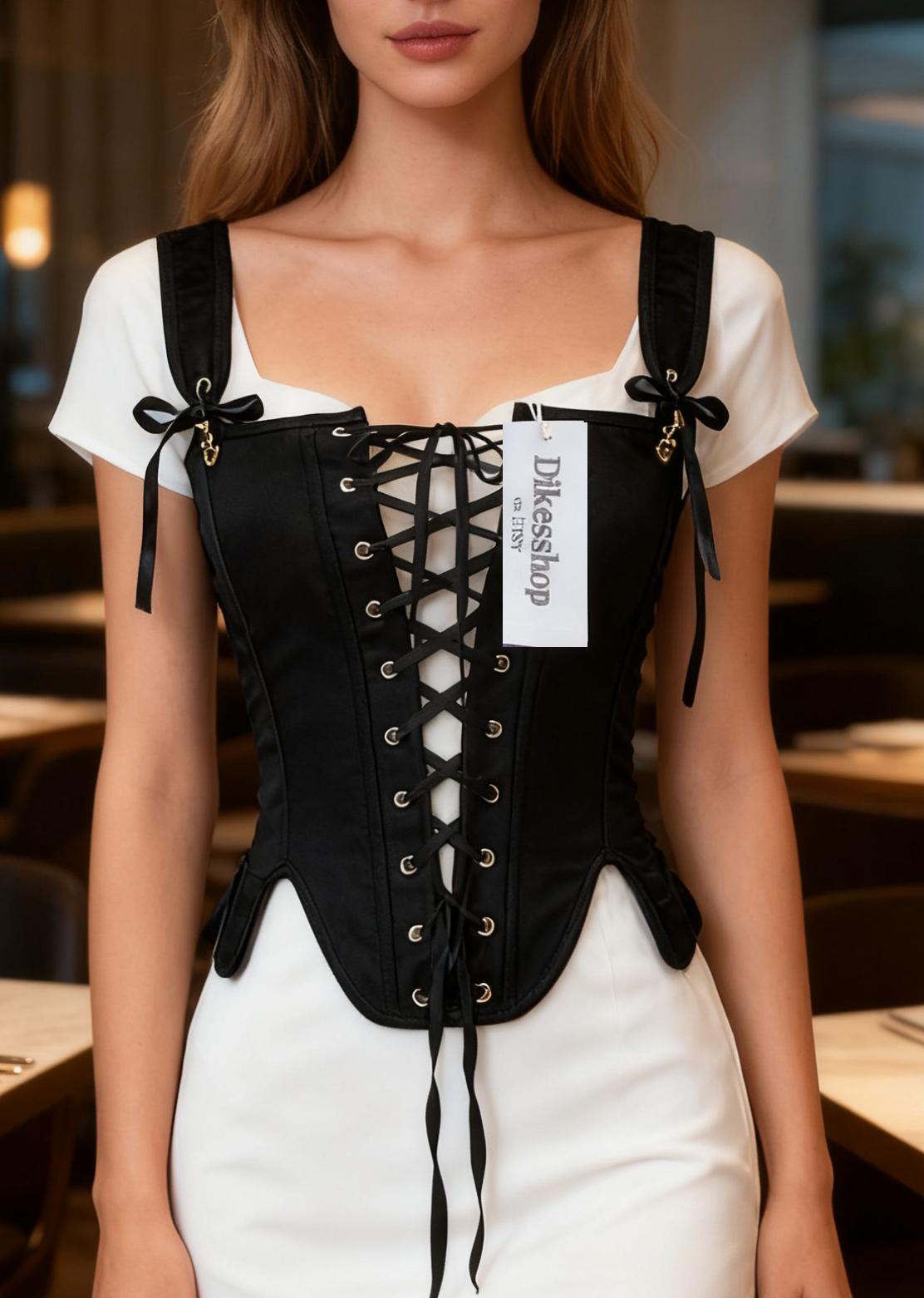 Black Lace up Corset Top - Etsy