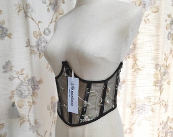 Vintage Underbust Corset Belt Renaissance Medieval Mesh Lace Up Waist Shapewear