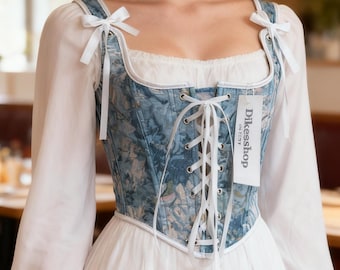 Vintage Floral Lace-Up Overbust Corset Top Victorian Bodice Renaissance Bustier Bodice