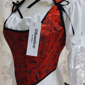Vintage Y2K Lace Up Corset Top: Red Renaissance Crop Tops