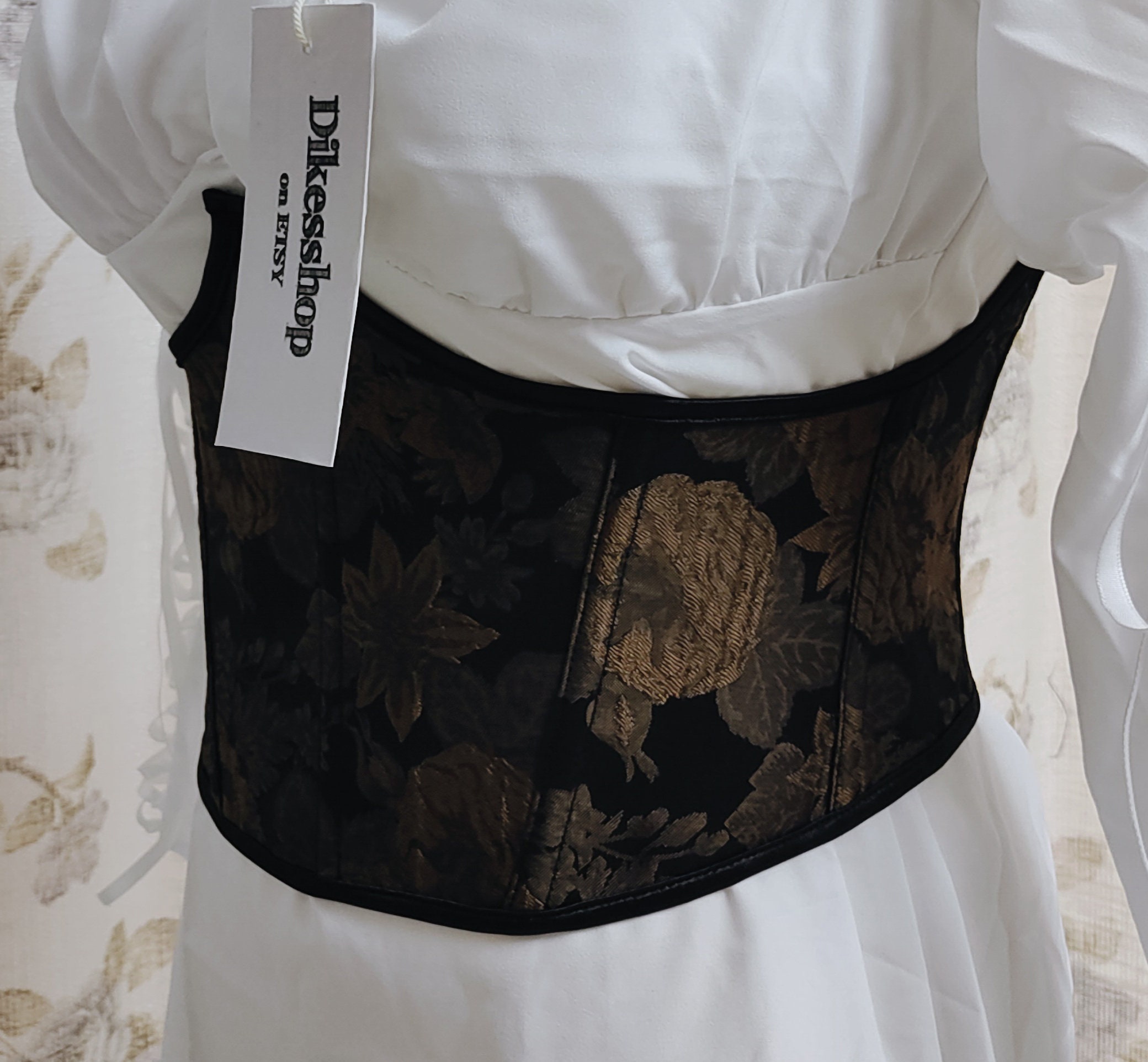 Vintage Renaissance Floral Underbust Corset Belt Women Black  display picture 3