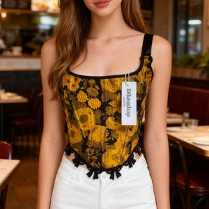 Victorian Floral Lace-Up Overbust Corset Top Vintage Renaissance Bustier Bodice