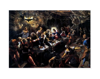 Jacopo Tintoretto: Last Supper, 5x7 inch w/ Easel,  last supper painting, last supper canvas, last supper decor, last supper wall art, Jesus