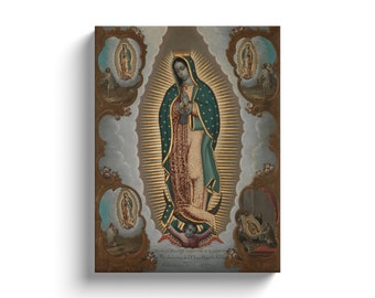 The Virgin Of Guadalupe With The Four Apparitions, virgen de guadalupe, virgin mary painting, virgin mary statue, mother mary statue, mary