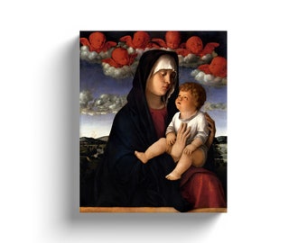 Madonna Of Red Cherubims, by Giovanni Bellini, c.1485, Virgin Mary and Baby Jesus, infant jesus icon, mary icon, madonna, christian wall art