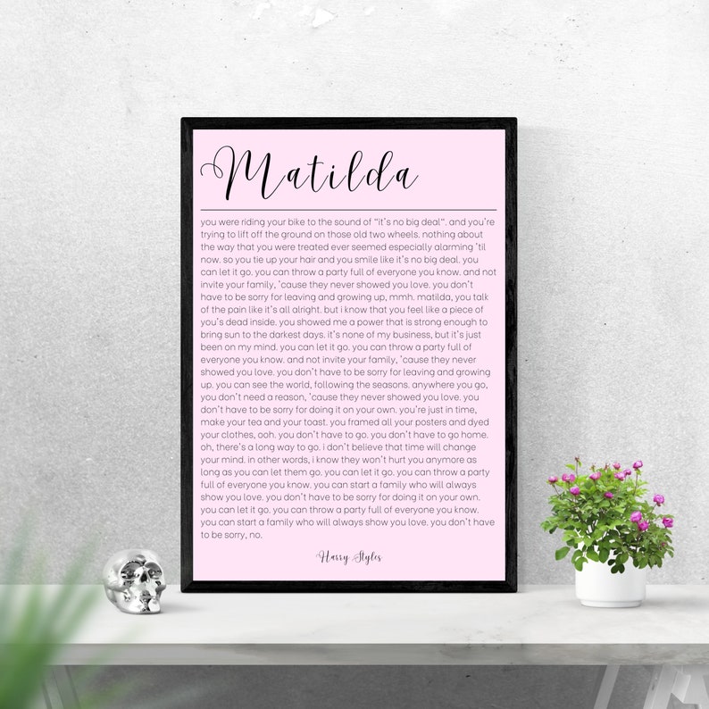 Harry Styles Matilda Lyrics Song Poster A5 A4 A3 Etsy UK
