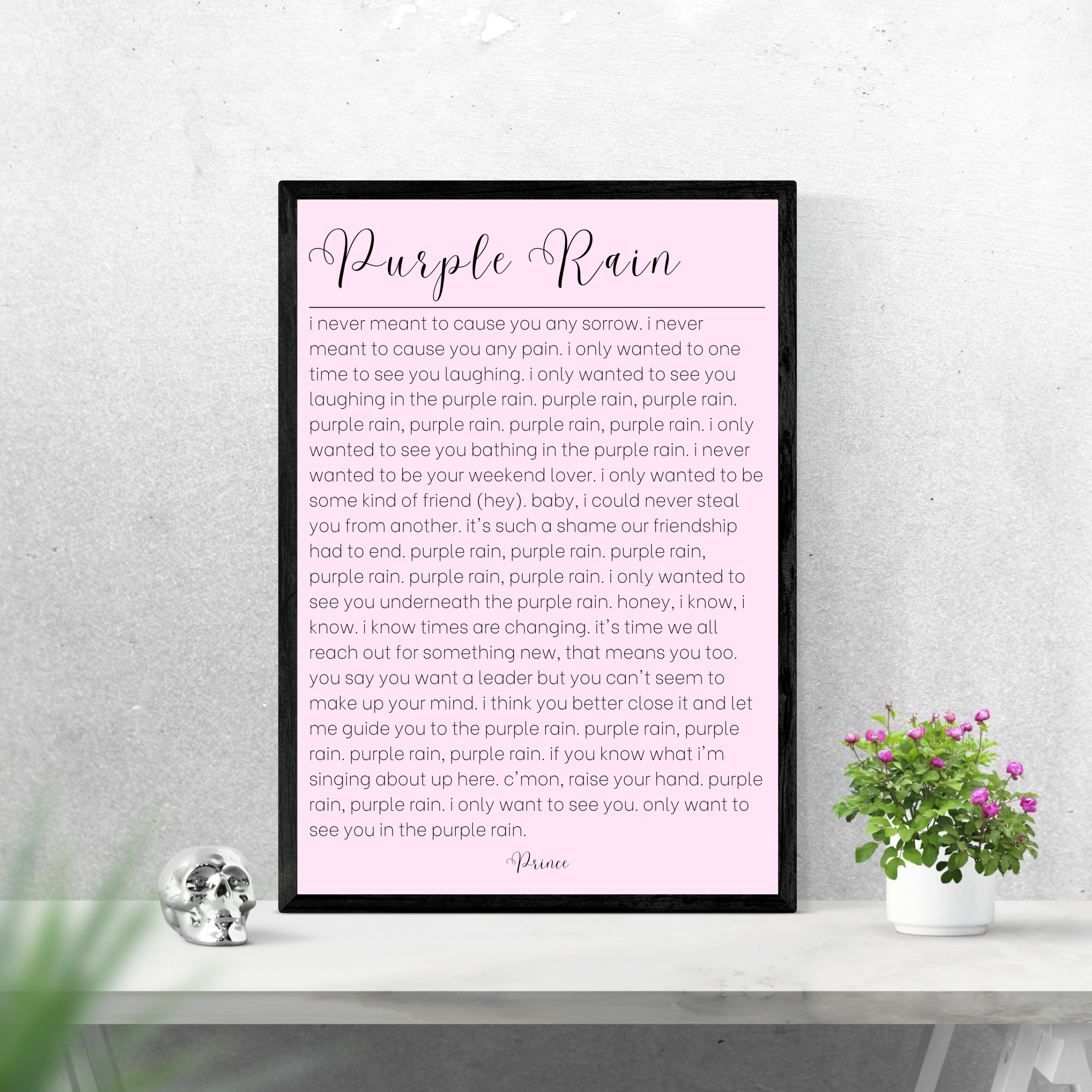 Prince - Purple Rain Lyrics | Song Poster | A5 A4 A3 - Etsy